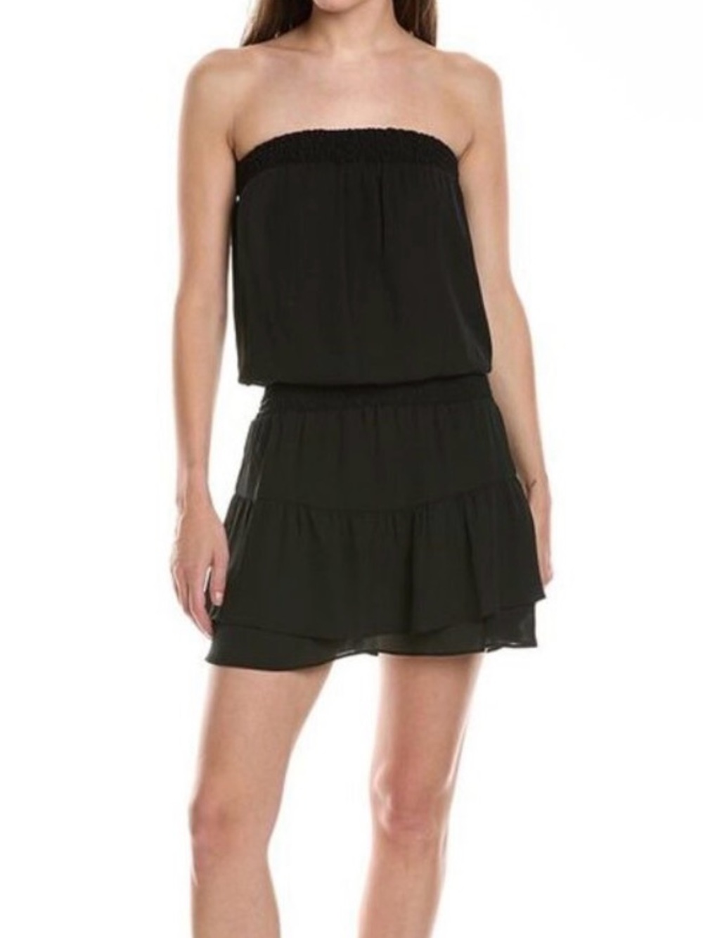 krisa strapless black mini dress ruffles casual summer sundress revolve luxury